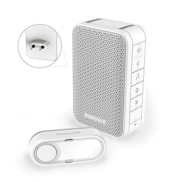 Honeywell Home Funk-Gong-Zwischenstecker-Set 6 Töne 84dB LED-Blitz Lautstärkeregler Schlafmodus, 150 m, weiß, DC313SP2