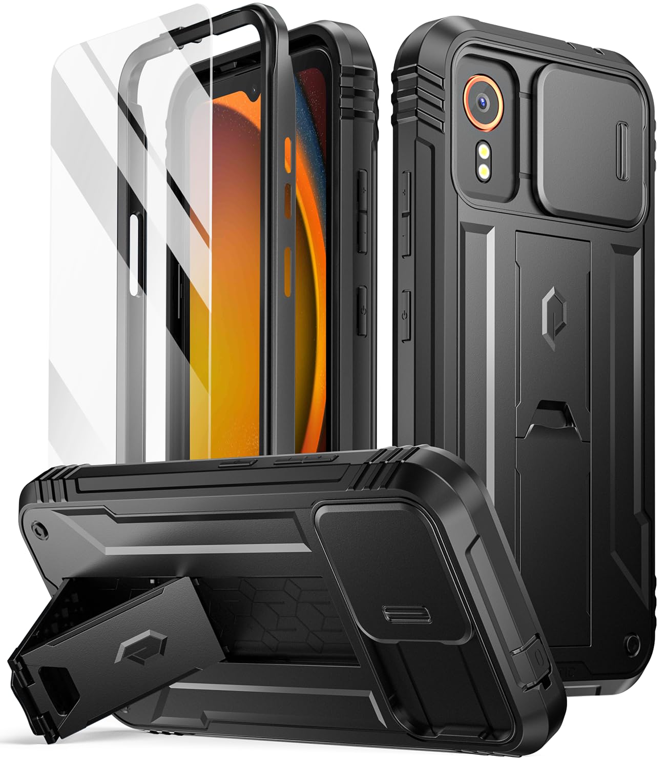 Photo 1 of Poetic Revolution Case Compatible with Galaxy Xcover 7 5G, [Slide Camera Cover], [20FT Mil-Grade Drop Tested], Full-Body Military Grade Rugged Dual-Layer Shockproof Cover with Kickstand, Black