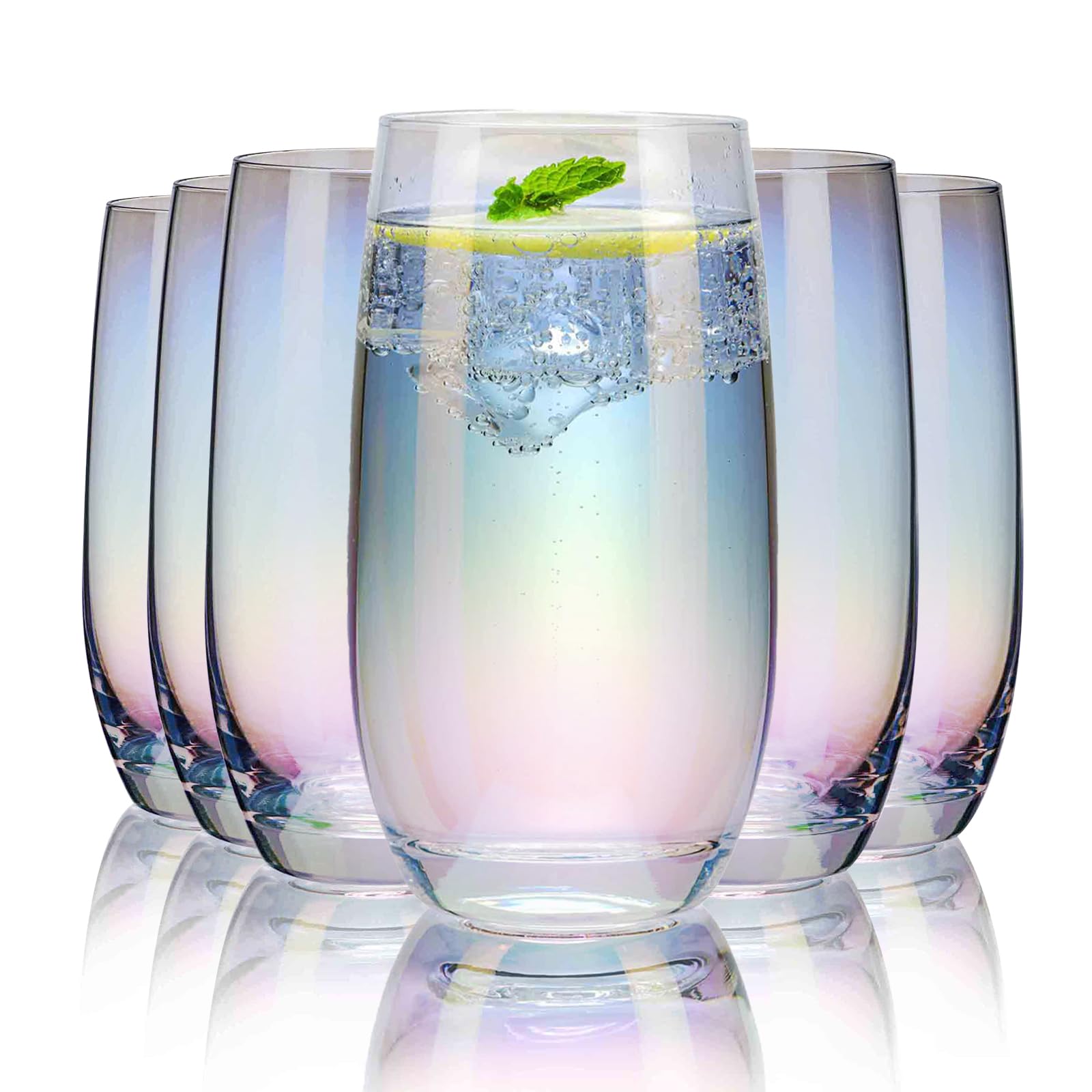 Photo 1 of (4 PIECE SET) CUKBLESS Iridescent Drinking Glasses Set of 6 ?Crystal Highball Water Glasses?Glass Cups for Water, Juice, Beverage, Mojito?13 Oz