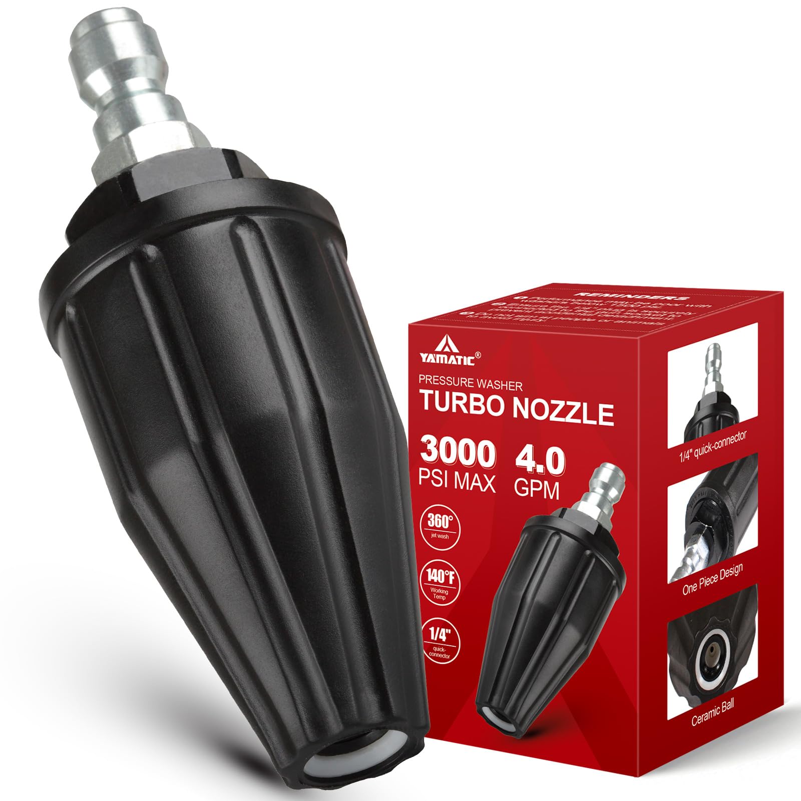 Photo 1 of YAMATIC Pressure Washer Tips Turbo Nozzle, 360° Rotating Spray Turbo 3000 PSI 4.0GPM with 1/4" Quick Connector, Compatible with Ryobi, Greenworks, Craftsman, Troybilt, Simpson