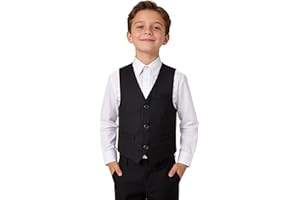 LOLANTA Boys Formal Suit Vest Slim Fit V Neck Buttons Pockets Adjustable Back Dressy Vests Boys Waistcoat