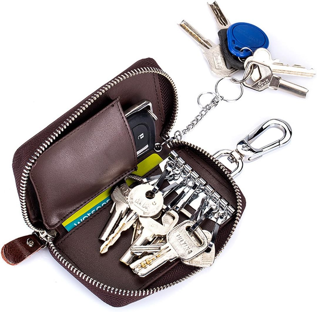 Portamonete Unisex In Pelle Con Zip - Borsello Portachiavi Compatto 10.7x7.3cm - Nero - Foto 8