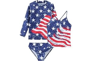 LOLLISY Girls 3 Piece Rash Guard Swimsuits Set Tankini Bathing Suits for Girls Long Sleeve Beach Swimwear 3-16 Years