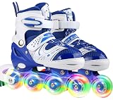 JIFAR Youth Children's Inline Skates for Kids, Adjustable Roller Blades with Light Up Wheels for Girls Boys, Indoor&Outdoor Ice Skating Equipment in Small Medium Size, Blue&Purple