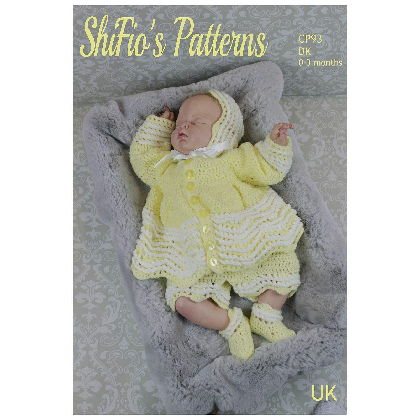 Crochet Pattern for Babies Matinee Jacket, Shorts and Matching Hat and Booties, Babies Double Knitting Crochet Pattern, 0-3 Months, UK Terminology, Double Knitting, CP93