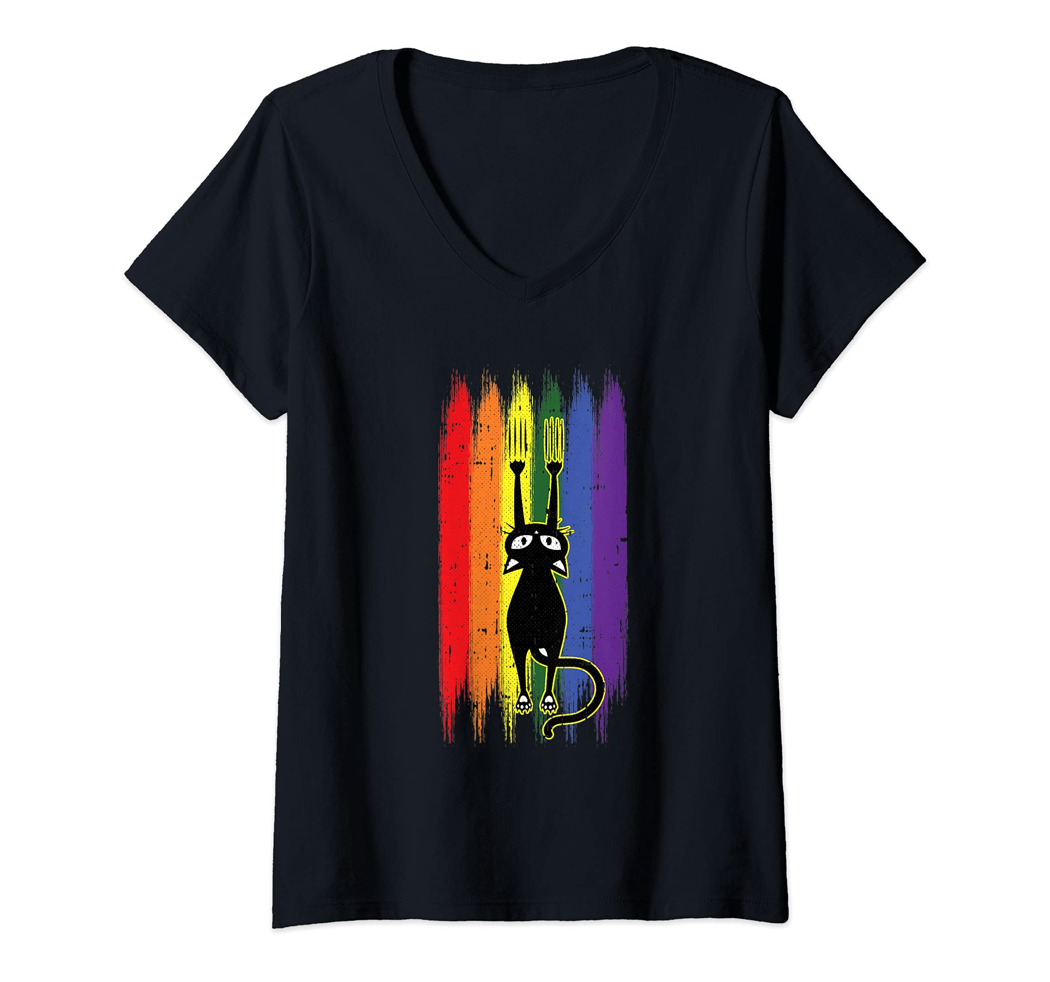 Womens Cat Scratching Gay Pride Funny Kitten Paw Proud LGBT-Q Ally V-Neck T-Shirt