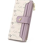 GAEKEAO Womens Wallet Slim Thin RFID Blocking Floral Vegan Leather Card Holder Bifold Long Ladies Wallet with Zipper Pocket
