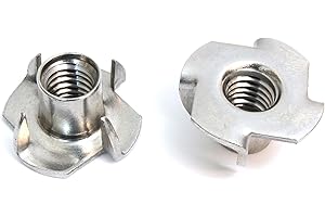 Bolt Dropper Stainless T-Nuts 3/8"- 16 Inch (25 Pack) | Threaded Insert, 304 (18-8) Stainless Steel | 7/16" Barrel Length | 4 Pronged Tee Nut for Wood | Corrosion Resistant | Indoor and Outdoor Use
