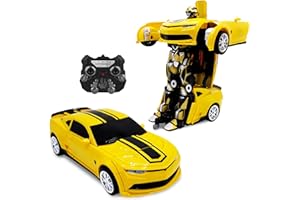 Family Smiles Kids Transforming Robot RC Car Toys for Boys 8-13 Remote Control Gift Yellow