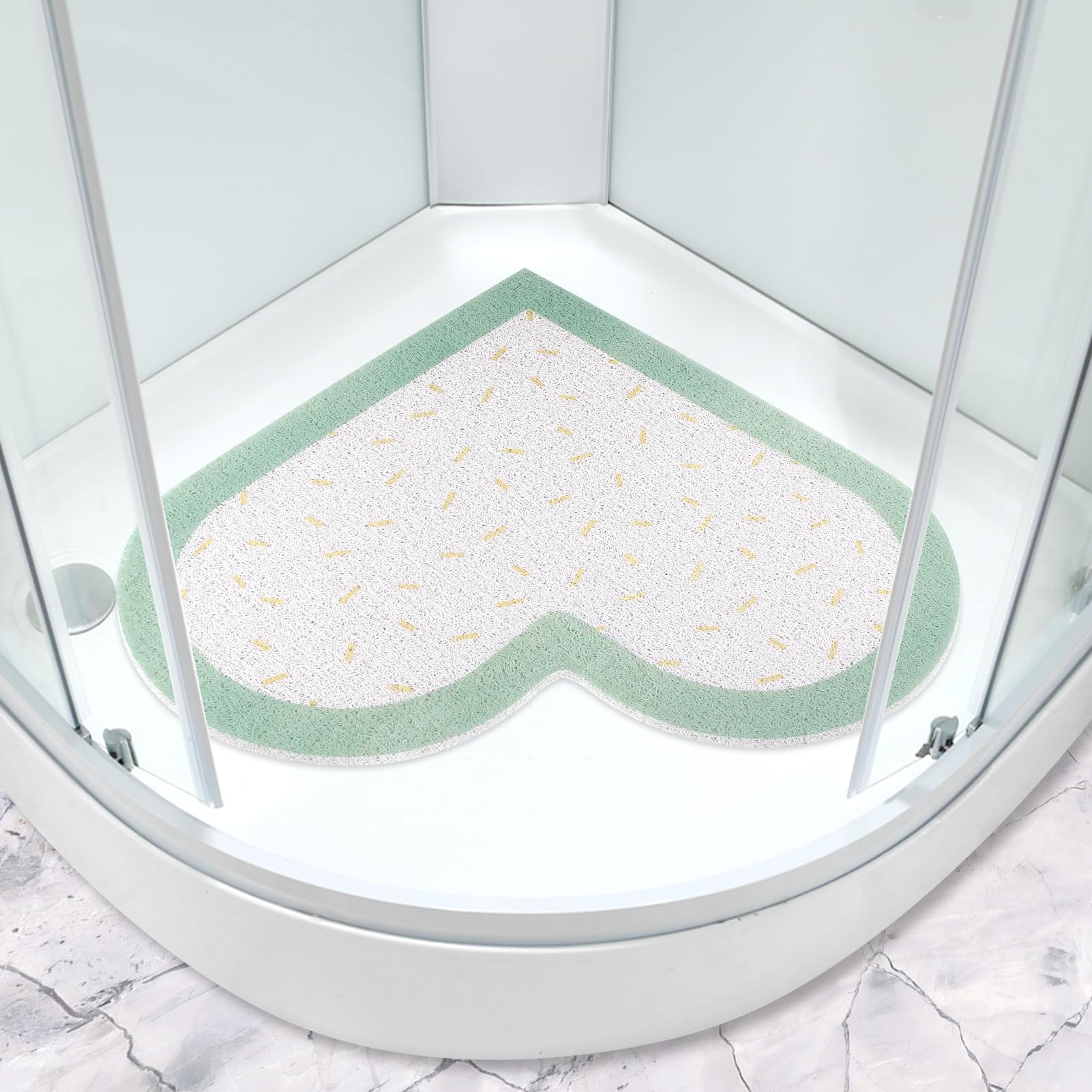 Corner Shower Mat 60 x 60 cm Non Slip Anti Mould Sector Loofah Bath Mat for Inside Shower Curved Quadrant Bath Mat for Bathroom Wet Area with Drain Soft Texture Massage Floor Mat Bathroom Rug Washable — image 1