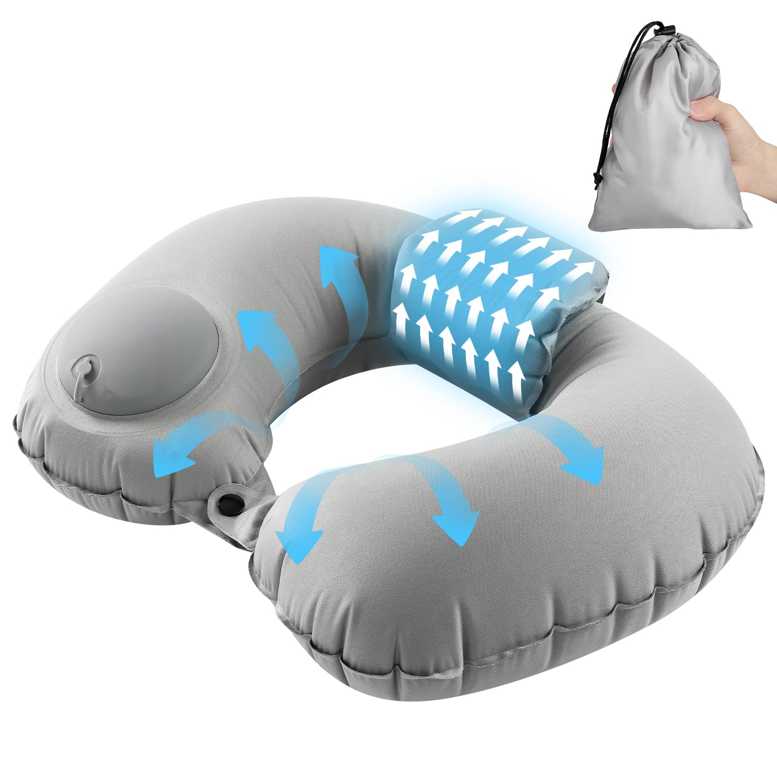 Photo 1 of Inflatable Travel Neck Pillow, Pump Type, U-Shaped Pillow, Double Valve, Portable Pillow, Headrest,Air Pillow, Manually Pressed Inflatable, Nekpiro, Airplane, Travel Pillow, Storage Pouch Included