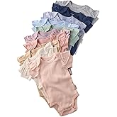 Butterblu Rory 10-Pack Short Sleeve Ruffle Shoulder Bodysuits 100% Organic Cotton for Baby Girls