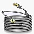 LEKVKM Cat8 Ethernet Cable 400Ft Round S/FTP Outdoor&Indoor Heavy Duty High Speed Cat8 LAN Network Cable 40Gbps 2000Mhz Gray
