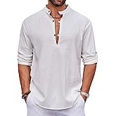 COOFANDY Men's Cotton Linen Henley Shirt Casual Beach Hippie Shirts Long Sleeve T-Shirts