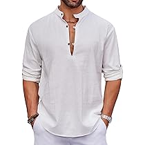 グッド グリーフ ROUGH-COT HENLEY NECK TOP COOFANDY Men's White Cotton Linen Shirts Casual Summer Beach