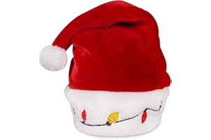 Windy City Novelties LED Light-up Christmas Bulb Plush Santa Hat for Adults and Kids, Red