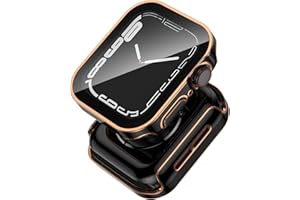 GEITOO Compatible for Apple Watch Waterproof Case Series 9/8/7 45mm with Tempered Glass Screen Protector,Straight Edge PC Ful