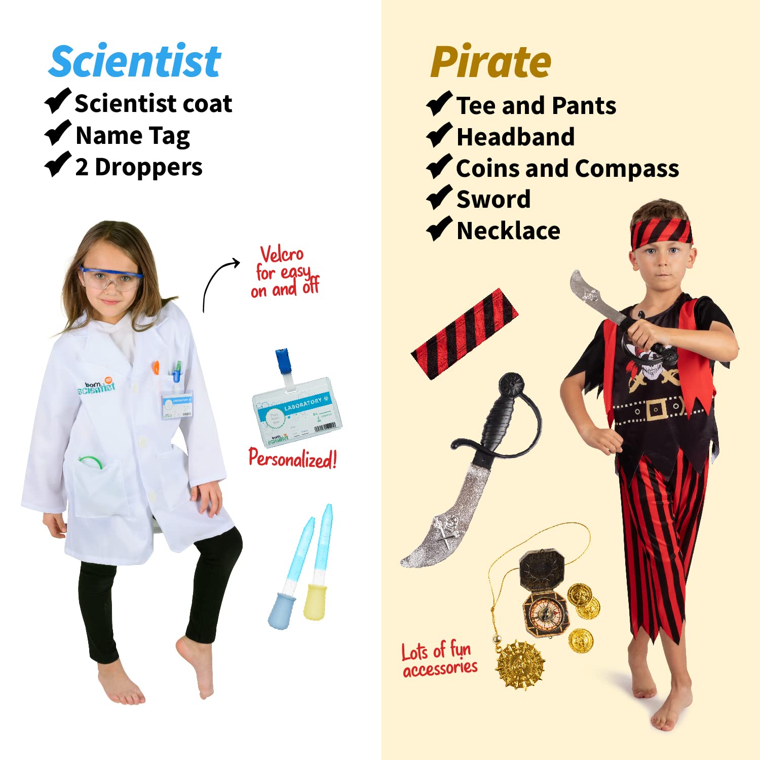Born Toys Born Toys Pretend Play Costumes for Kids Ages 3-7, Washable Toddler Dress Up Set for Play (6 in 1)