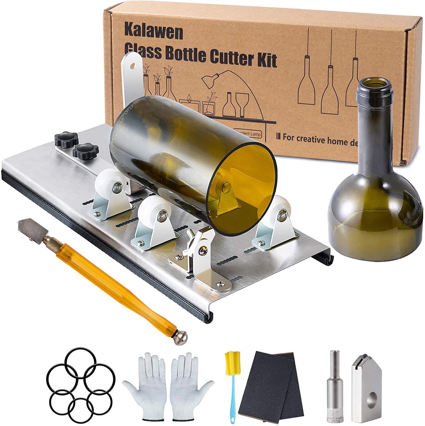 Kalawen Adjustable Glass Bottle Cutter Kit DIY Tool, Stainless Steel Cutting Machine Set for Wine, Beer, Liquor, Whiskey, Alcohol, Champagne, Soda Round Bottles