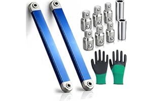 Pro Offset Extension Wrench, Impact-Ready Tight Reach Ratchet Extender with 1/4", 3/8" & 1/2" Square Drive Adapters, High-Car