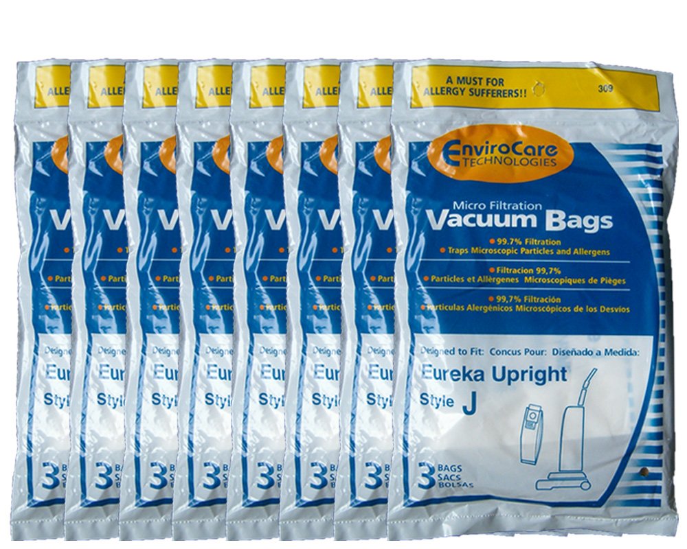 24 Eureka Allergy Style J Vacuum Bags, Athena, Boss Power Upright, Limited Edition, Power Plus Vacuum Cleaners, 2270, 2271, 2272, 2273, 2900-2920, 61515, 61515-12 , 61995, 2902AV, 2271A