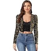 Allegra K Women's Sequin Shrug Open Front Collarless Glitter Sparkly Crop Blazer Jacket