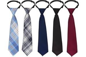 Sucrain 5pcs Boy's Necktie Pre-tied Adjustable Neck Strap Tie for Wedding Graduation School Uniforms