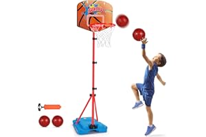 AUGTOY Toddler Basketball Hoop Stand Adjustable Height 2.5 ft -6.2 ft Mini Indoor Basketball Goal Toy with Ball Pump for Kids Boys Girls 2 3 4 5 6 7 8 Years Old Outdoor Outside Toys 1-3 4-8 Yard Games