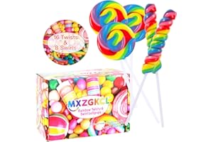 MXZGKCL Big Size! 24 Pack Twisty Lollipop, Swirl Lollipop, Rainbow Twist and Swirl Lollipops Individually Wrapped Bulk, Kid's Lollipops Candy for Birthday, Net 17g Mixed Fruit Flavor