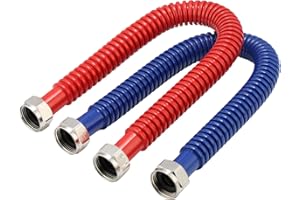 Roastove 24inch Stainless Steel Corrugated Water Heater Connector, 1" FIP x 1" FIP, Hot and Cold Color Coded, Flexible for Fe