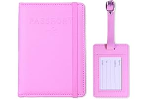 FEILOOM Passport Holder Women Men with Luggage Tags Premium PU Leather Passport Cover Travel Wallet with Card Slot Travel Suitcase Tag for Men and Women (Pink)