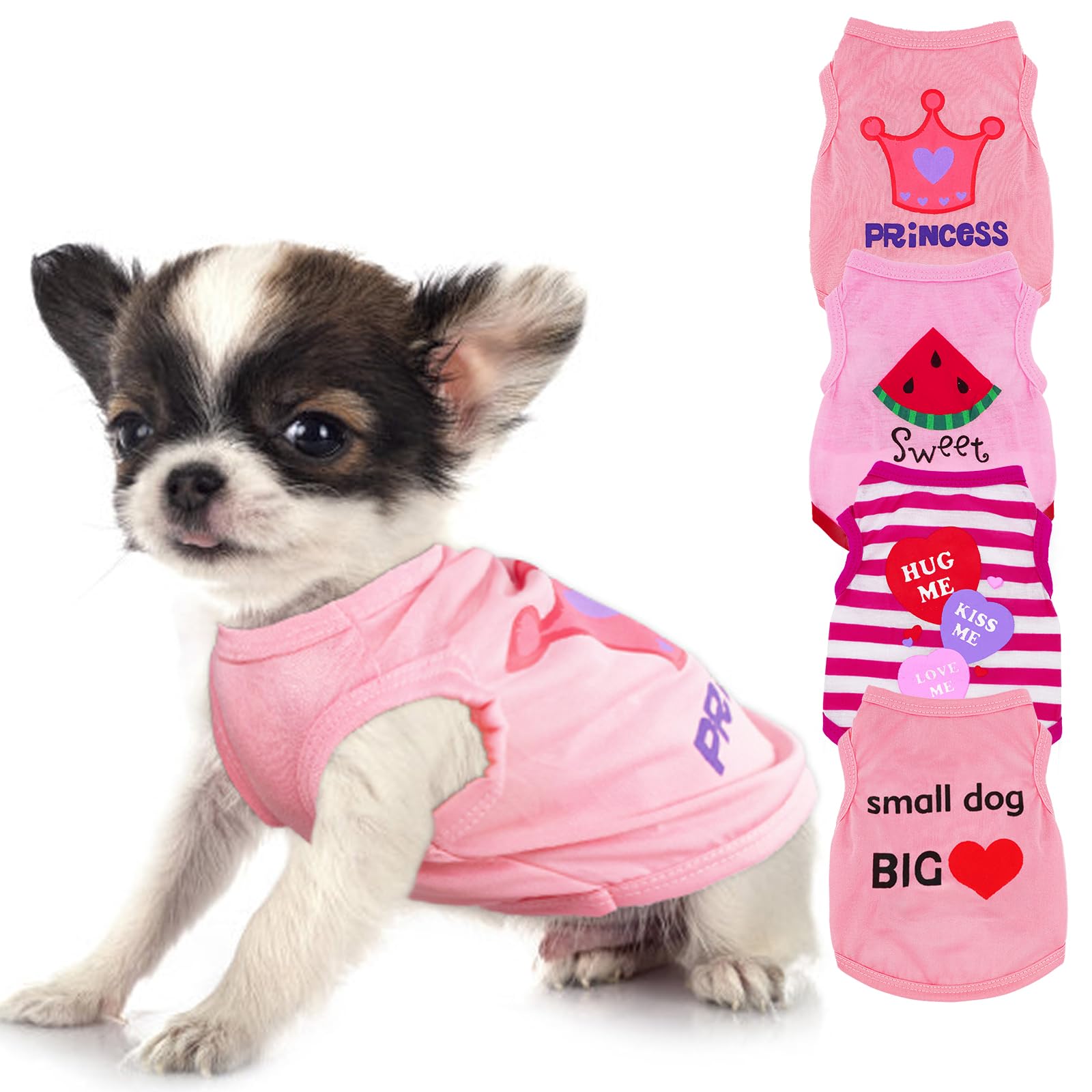 Photo 1 of Generic 3 Pieces Dog Clothes for Small Dogs Girls Summer Autumn Cute Puppy Clothes Soft Pet Dog Shirts Chihuahua Teacup Dog Cat Clothing Pink Costume (XX-Small)