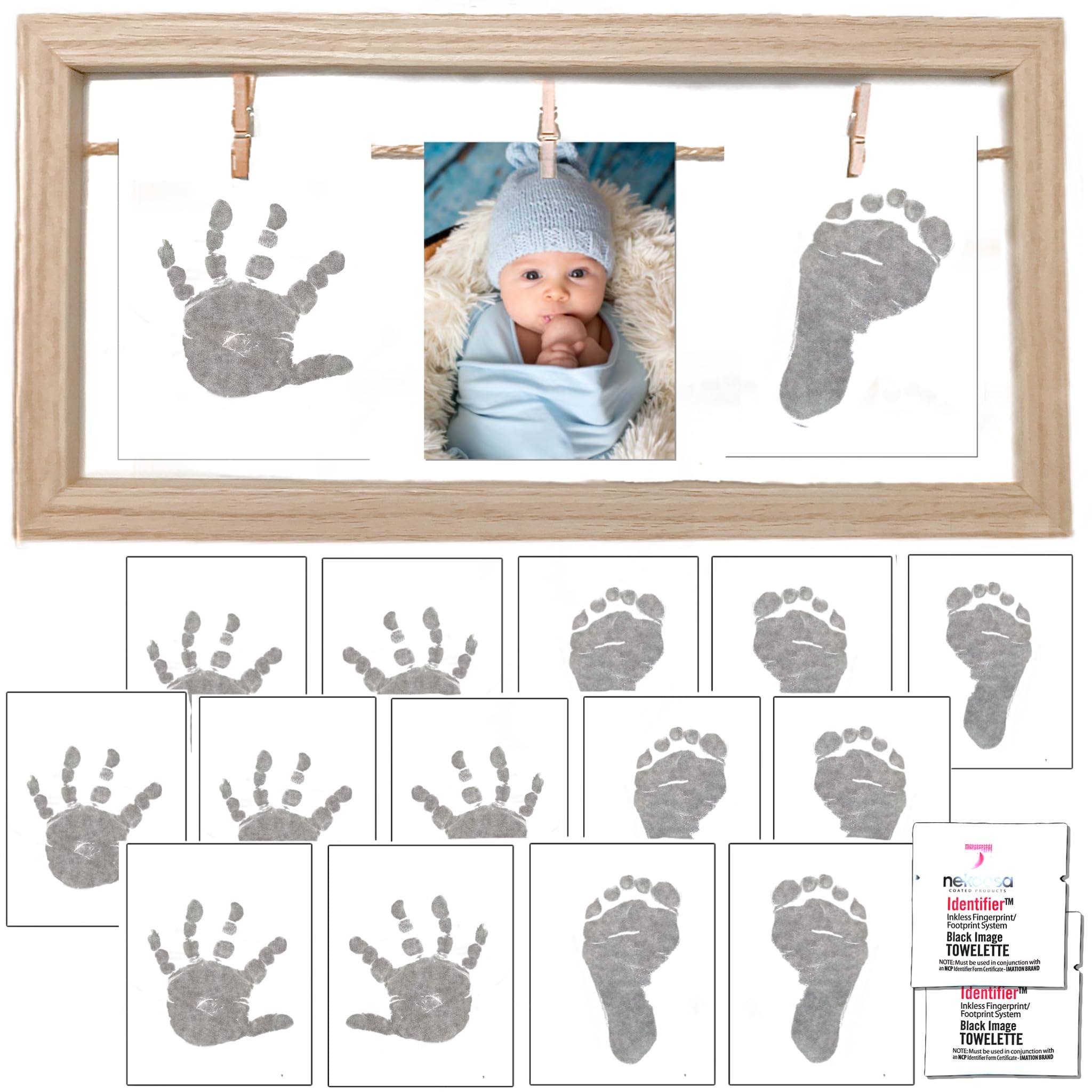 BUSHBABY Baby Hand and Footprint Kit, Inkless Baby Prints Handprint & Feet Photo Frame, Pet Dog Paw Print, New Baby Gifts Newborn Boy Girl, Baby Shower Gifts for Mum (16 cards)
