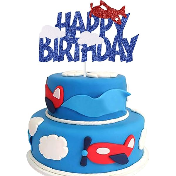 Amazon Com Airplane Happy Birthday Cake Topper Boys Kids Birthday Party Decorations Retirement Graduation Farewell Travel Themed Kids Birthday Party Supplies Centerpiece Sign Flag Toys Games