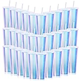 Ahongwenxi 30 Pack Iridescent Plastic Cups with Lids and Straws, 24 oz Disposable Plastic Tumblers Iced Coffee Cups Travel Mug Cup for Juices Birthday Bachelorette Party Wedding (Iridescent,24 oz)