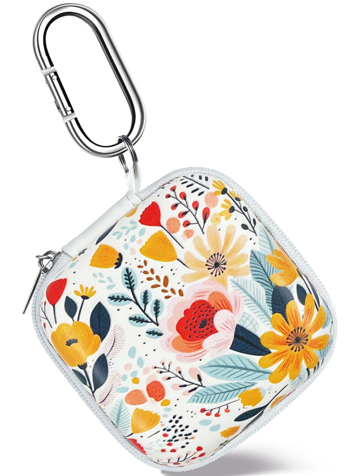 Photo 1 of Square Earbud Case Headphone Organizer Ear Bud Case Portable EVA Carrying Box Storage Bag with Carabiner for AirPods Beats Bose Galaxy Buds 3 Data Cable Storage (Blooming Floral)