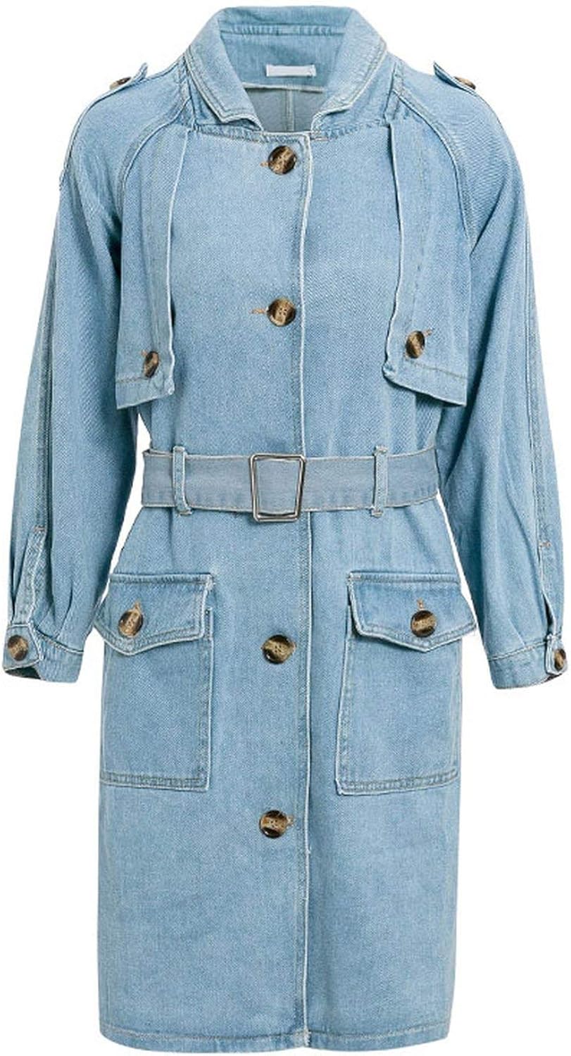 women's long denim trench coat
