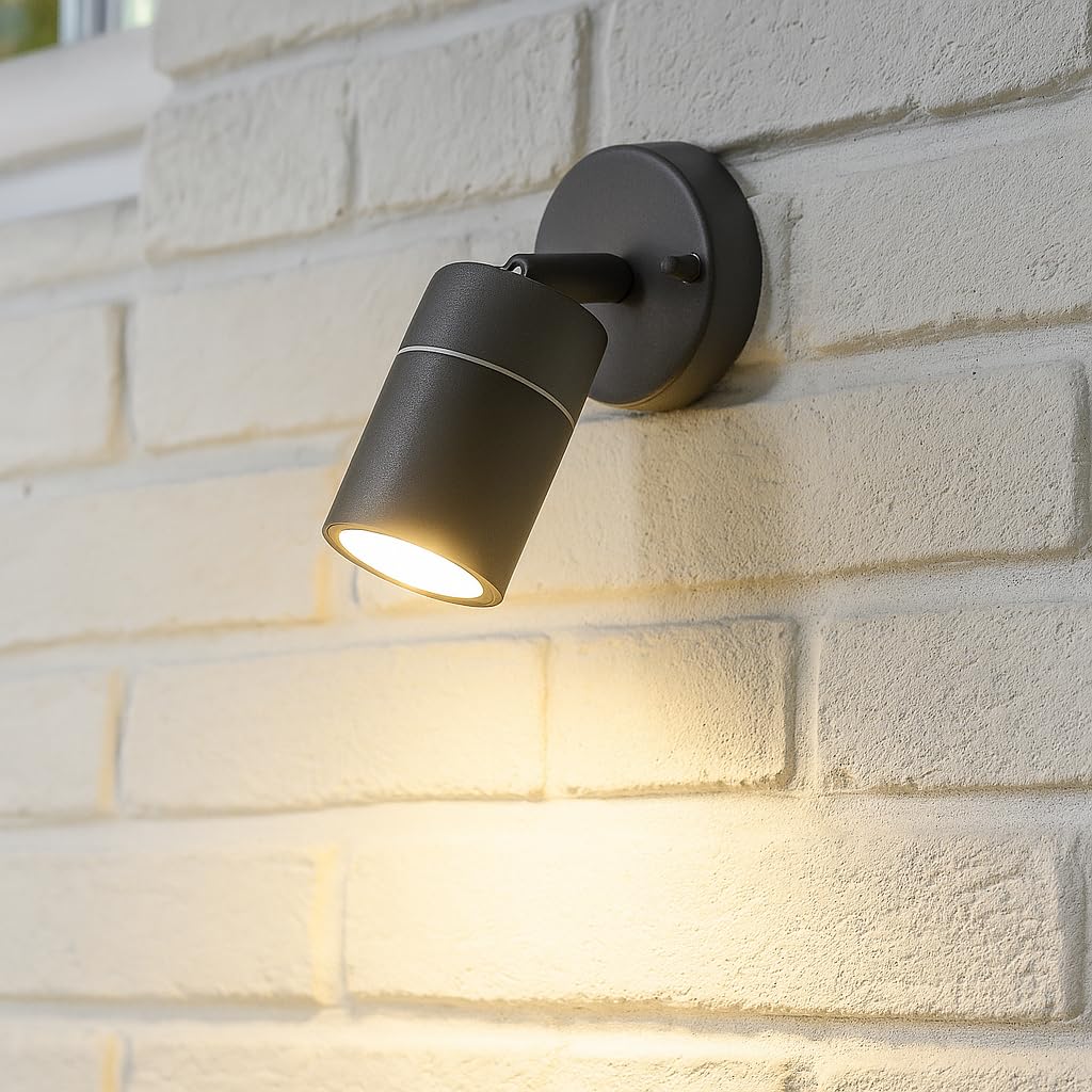 CGC Lighting Adjustable Spotlight Outdoor Wall Light Outside Indoor Spot Light Garden Porch Patio Ceiling (Grey)