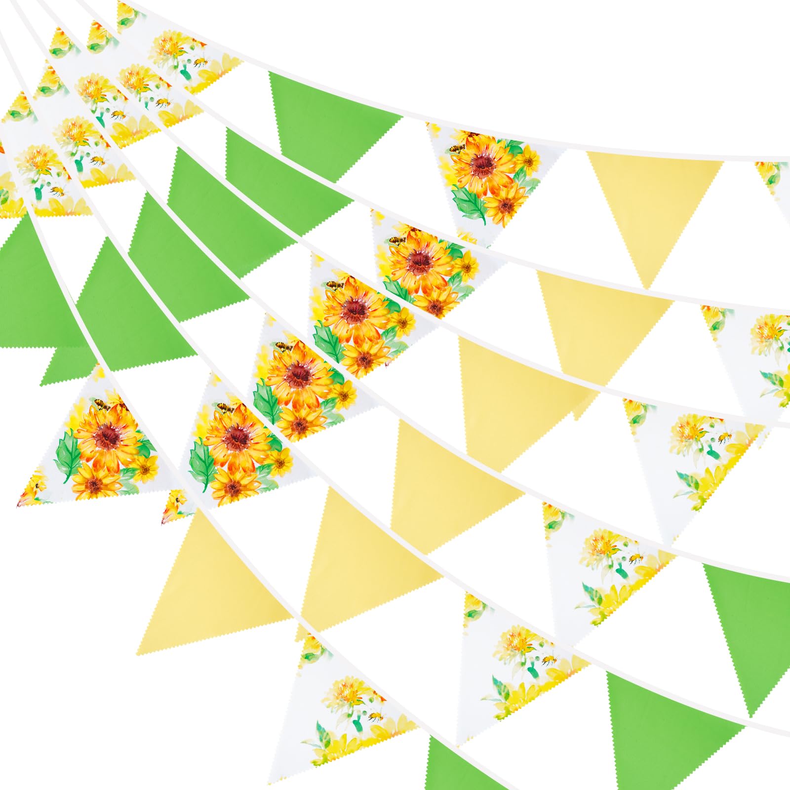 G2PLUS 12m Bee and Sunflower Fabric Bunting, 42PCS Yellow Green Fabric Bunting Garland, Easter Decoration Bunting Banner for Spring Summer Home Outdoor Garden Decor — image 1