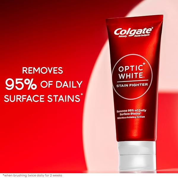 COLGATE OPTIC WHITE STAIN FIGHTER ANTICAVITY FLUORIDE TEETH WHITENING TOOTHPASTE, ENAMEL-SAFE FOR DAILY USE, PREVENTS NEW STAINS, CLEAN MINT, PACK OF 24, 4.2 OZ