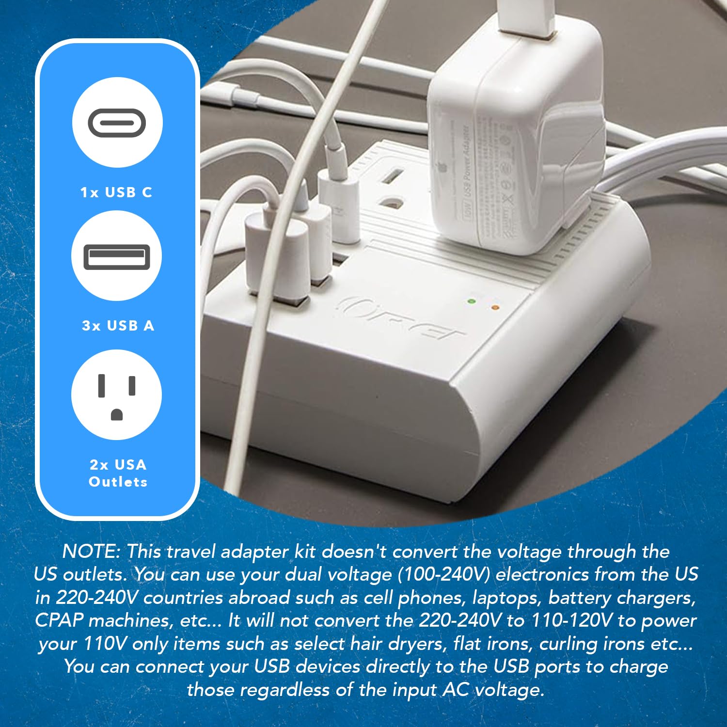 OREI Universal Travel Plug Adapter M8 Max, Compatible for Europe, Asia, China, Japan, Africa - Ideal for Smartphones, Tablets, Cameras, and More
