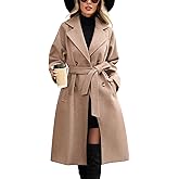 Wiepux Women's Mid-length Autumn and Winter Long Trench Coat With Belt, Elegant Double Breasted Pea Coat