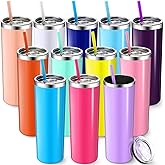 Mimorou 12 Pack Skinny Tumblers with Straws and Lids, 20 oz Stainless Steel Slim Double Wall Tumbler Vacuum Insulated Water Cup Travel Coffee Mug,12 Colors