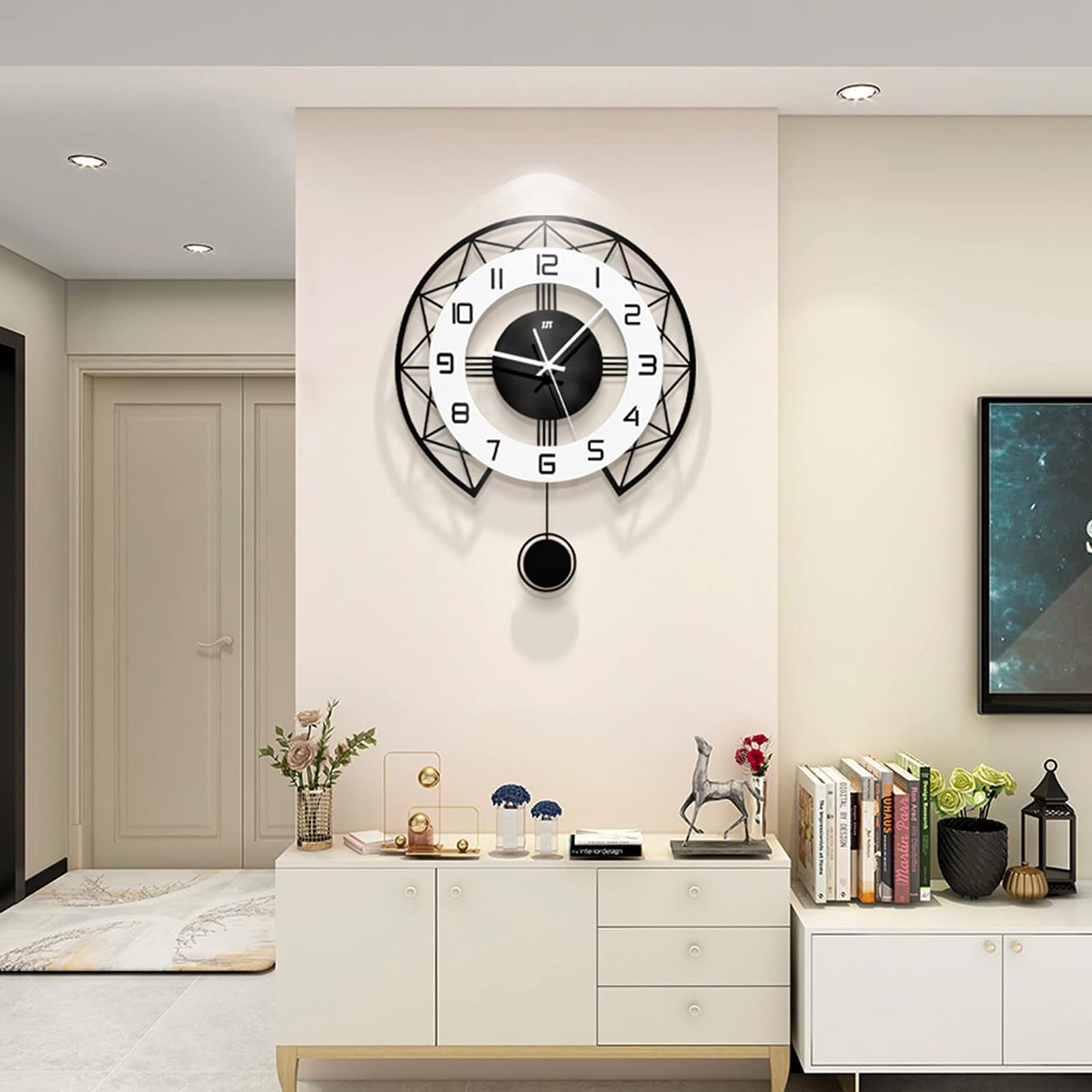JUJUDA Large Wall Clock for Living Room Decor Modern Silent Pendulum ...