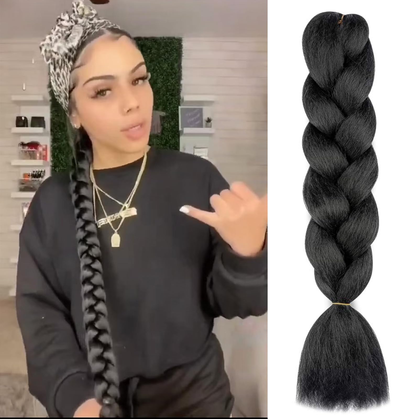 Photo 1 of Herina Natural Black Braiding Hair Extensions High Temperature Fiber Jumbo Braiding Hair Extensions One Pack Black Braiding Hair(1pc/pack)