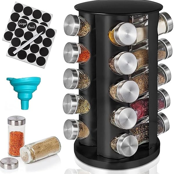 EBIZ&TECH 20-JAR STAINLESS STEEL ROTATING SPICE RACK WITH...