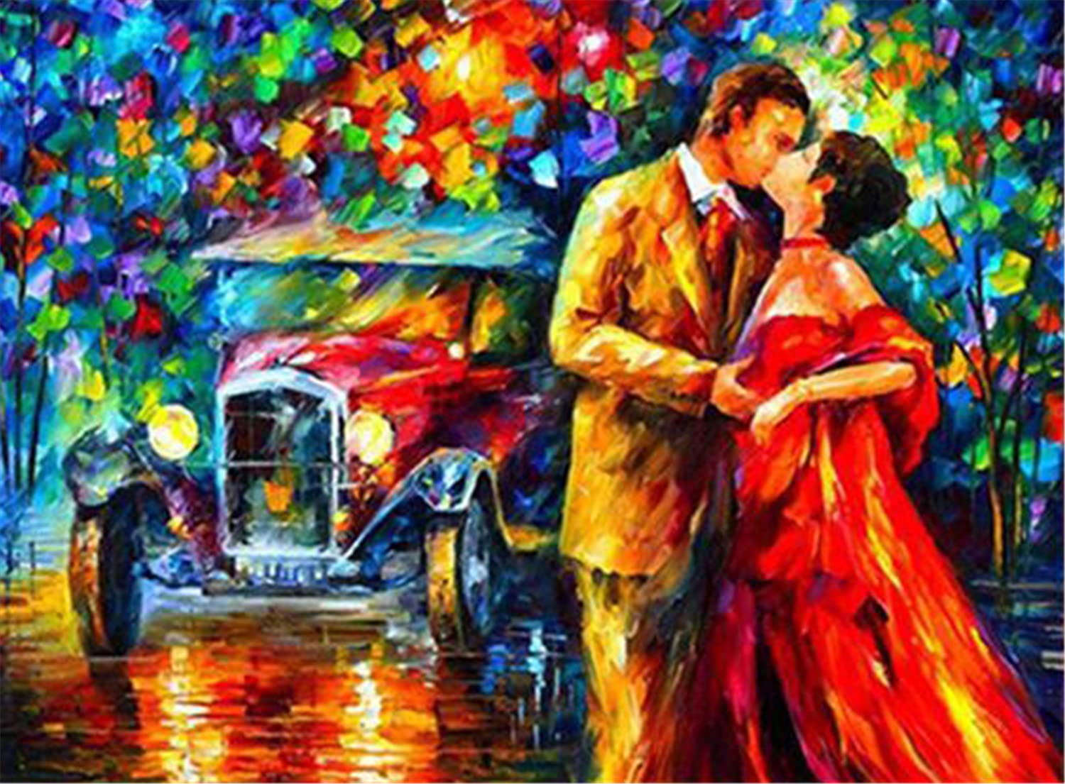 Cross Stitch Kits Stamped, OWN4B Romantic Lover Printed Pattern 11CT 14.2x18.1 inch DIY Embroidery Kit (Lover)