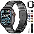 Fullmosa Compatible Apple Watch Bands Ultra/Ultra2 49mm, Stainless Steel Strap Metal iWatch Band with Case for Apple Watch, Black