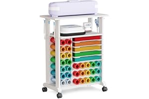 CRAFIT 𝐂𝐫𝐚𝐟𝐢𝐭 Craft Organizers and Storage Compatible with Cricut Machines, Rolling Storage Cart with 29 Vinyl Roll Holders Crafting Table Organization Craft Room Workstation, Compact Removable