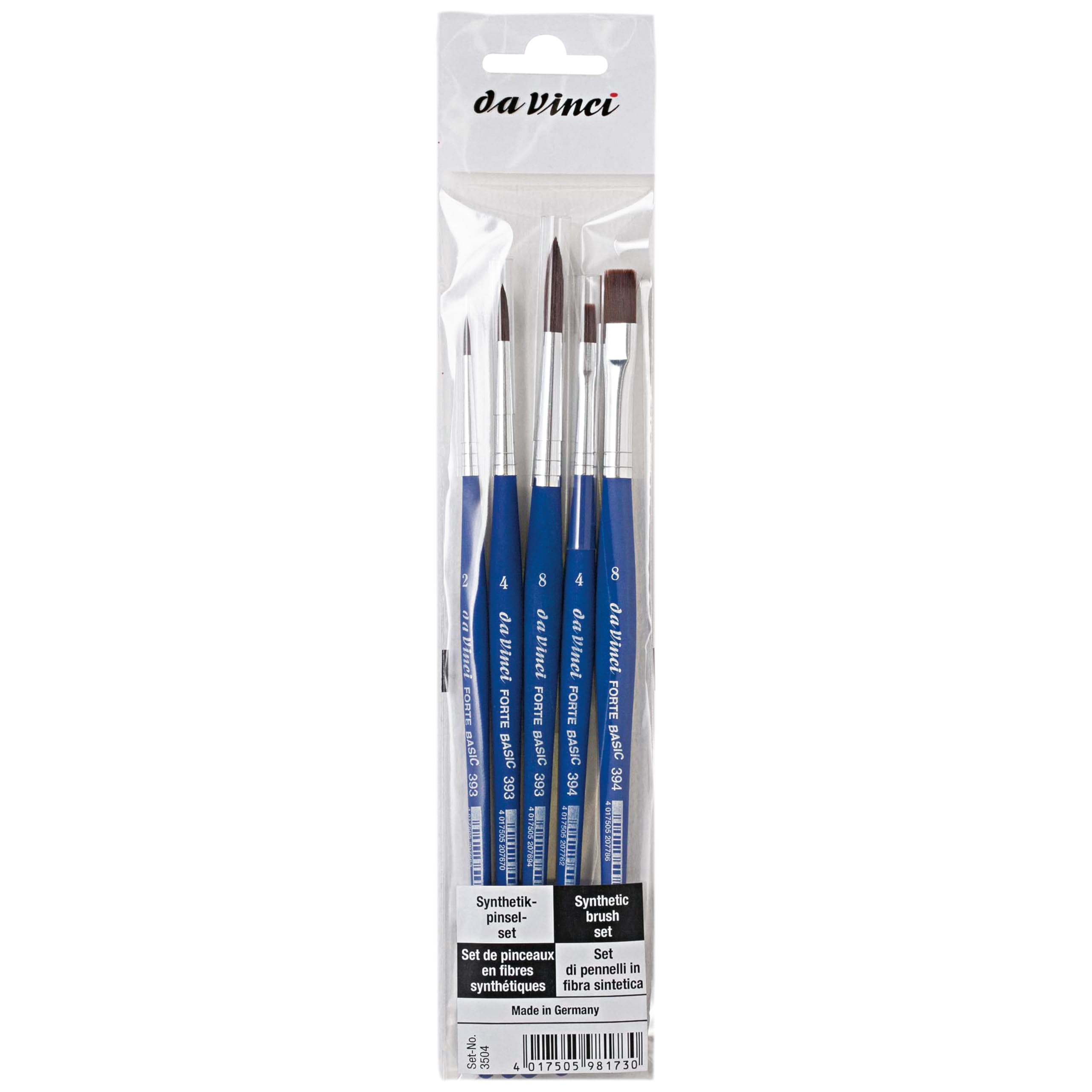 da Vinci Student Series 3504 Forte Student - 5 Brush Set - Beginner Forte Synthetics with Blue Handles - Rugged and Strong for All Media